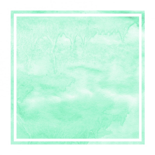 Turquoise hand drawn watercolor rectangular frame background texture with stains