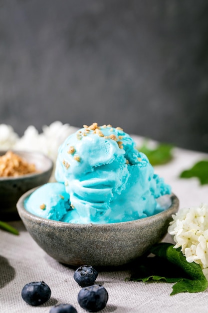 Turquoise ice cream in waffle cones