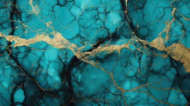 Turquoise marble texture illustration with cracked gold accents ai generated