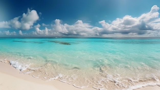 Turquoise ocean water and blue sky with clouds in sunny day AI Generative