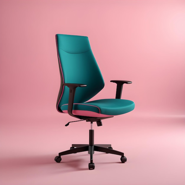 turquoise office chair on a pink background