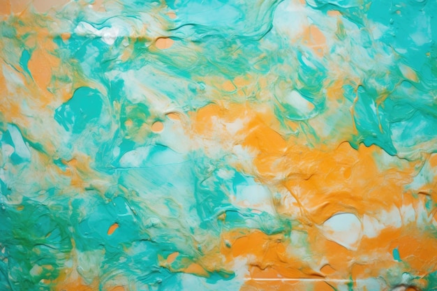 Turquoise and orange oil paint mix on glass