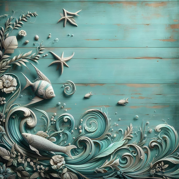 Photo turquoise shabby chic background with coastal motifs