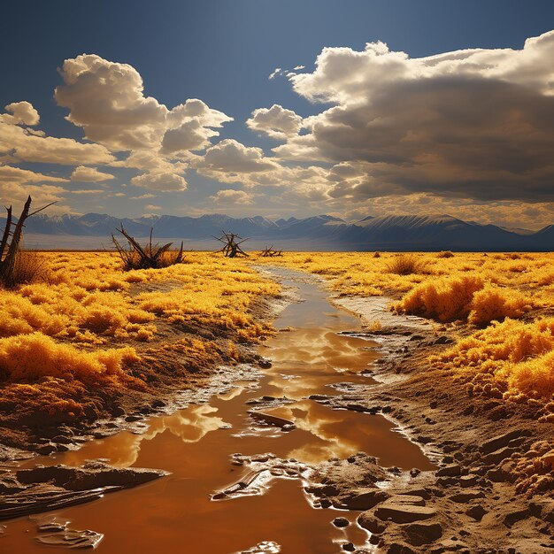 _turquoise sky over yellow landscape in german alps_