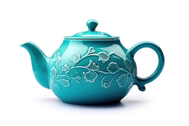 Turquoise teapot isolated on white Kitchen utensil