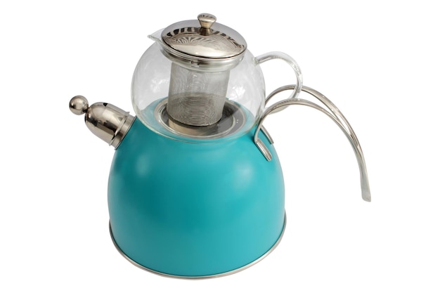 Photo turquoise teapot on a white background