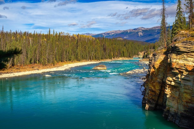 Turquoise water of athabasca river in jasper national park alberta canada