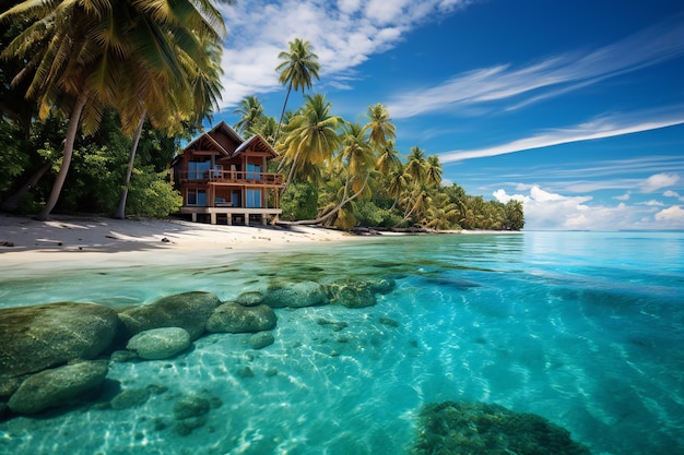 Turquoise water beach island palm trees