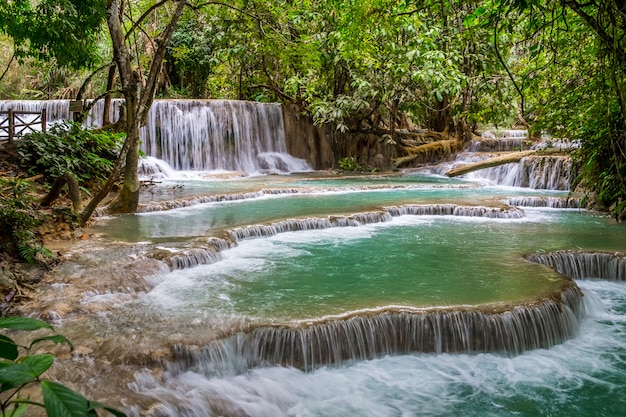 Turquoise water of Kuang Si waterfall 