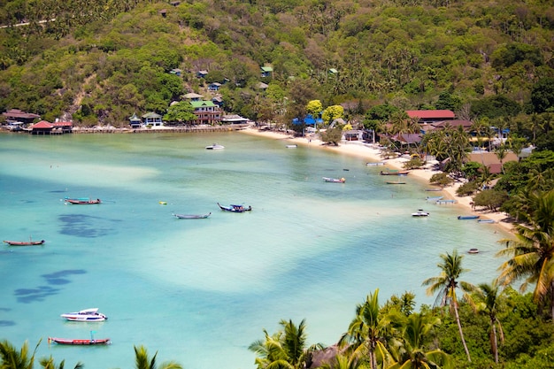 タイのビーチ、シャーク ベイ、タオ島、サムイ島、タイのターコイズ ブルーの水