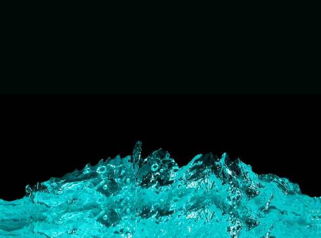 Turquoise Water waves and water splash. black background and copy space above