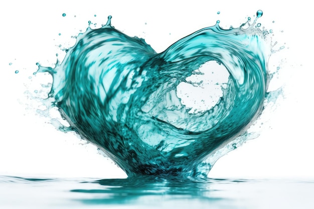 Turquoise Wave Heart On White Background Generative AI