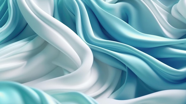 Turquoise and white silk satin Soft folds Luxury background Space for design Beautiful and Elegant Wavy lines Fabric Web banner Template for Birthday Christmas Valentine's Generative AI