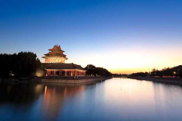 The turret of beijing forbidden city at dusk