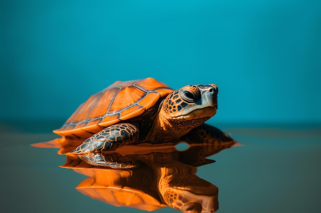 A turtle on a blue background with the word turtle on it