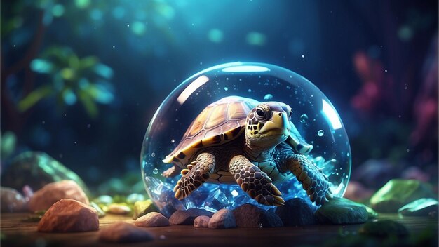 Photo a turtle on bubble