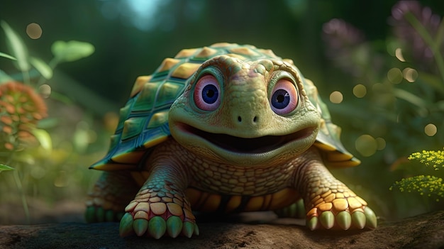 Turtle cartoon illustration 3d