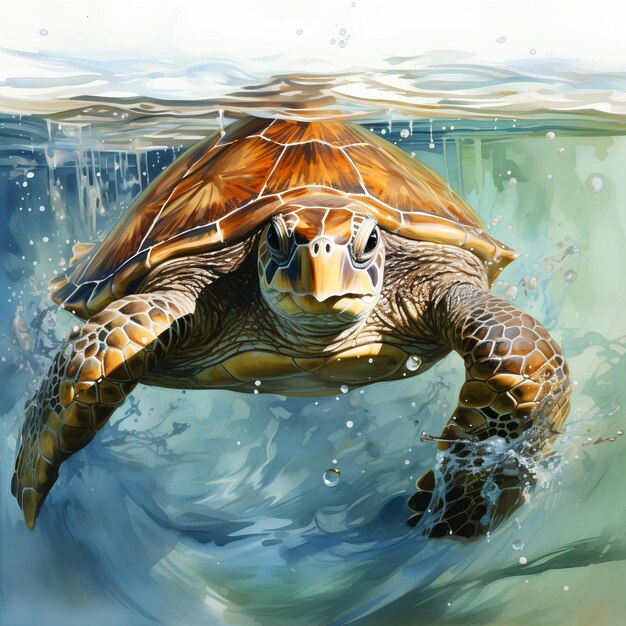 Фото Черепаха вблизи плавает в воде