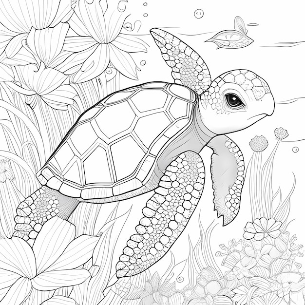 a turtle for a coloring book for kids