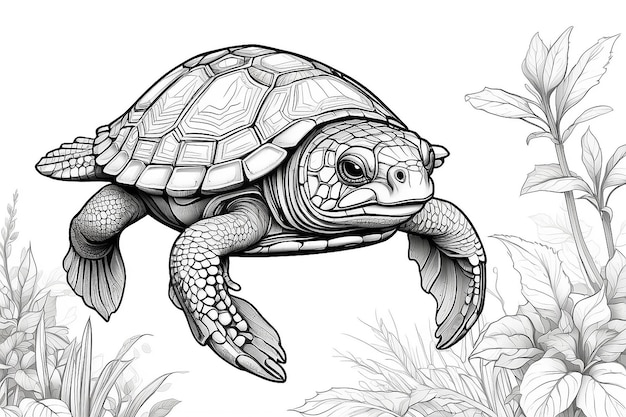 Turtle for coloring bookisolated on white backgroundline art designvector illustration