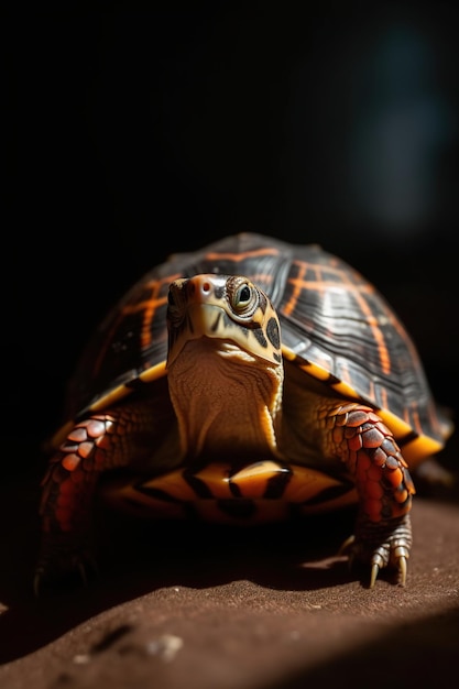 A turtle on a dark background