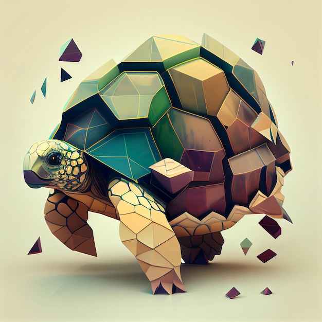 Turtle drawing low poly Generative AI