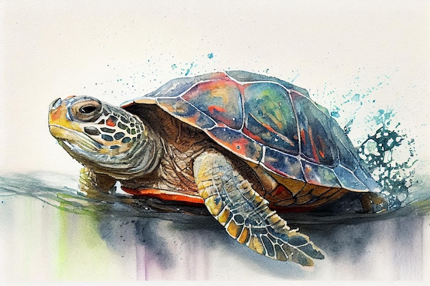 Photo turtle drawing with bit of watercolour generative ai