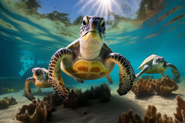 Turtle family adventure sea animal photography