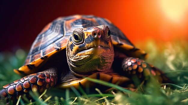 Turtle on Grass Beautiful Turtle with orange eyes