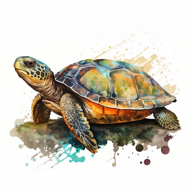 Photo a turtle is painted with watercolors and has a yellow stripe on the front.