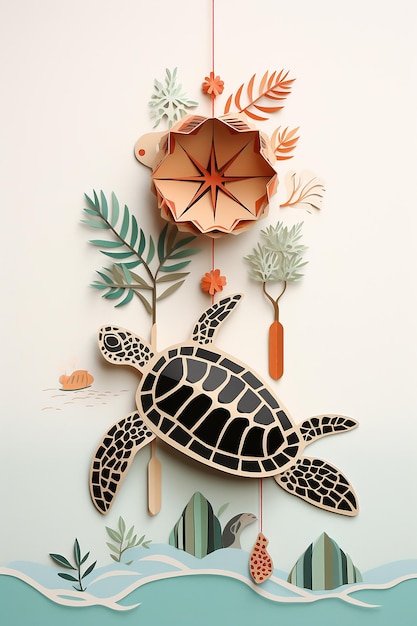 a turtle is on a wall with a starfish on it.