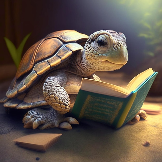 Turtle reading a book