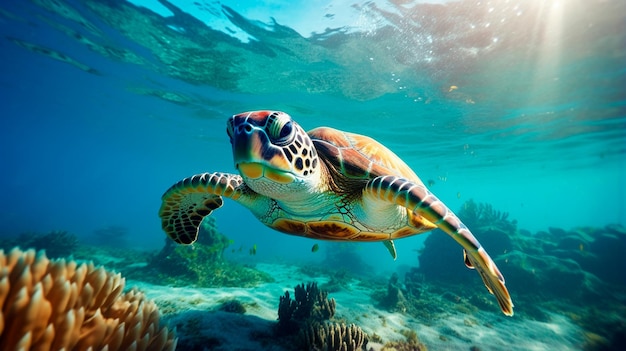 turtle on the sea background