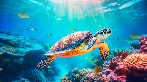 turtle on the sea background