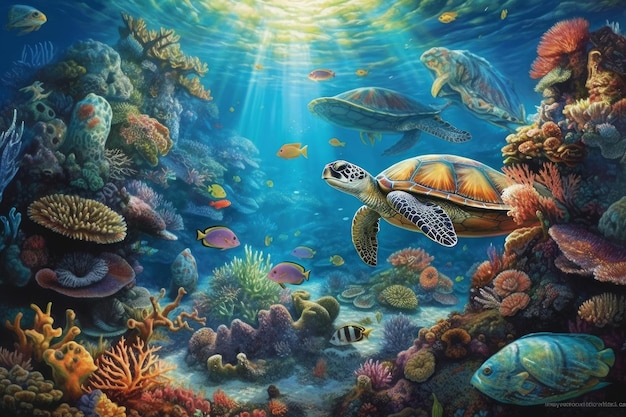 Turtle under the sea painting - photo # 34