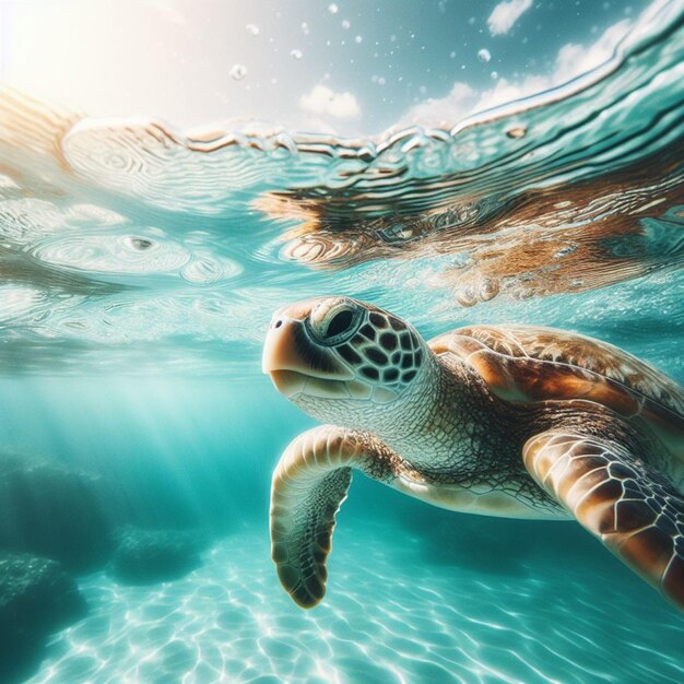 a turtle in the sea