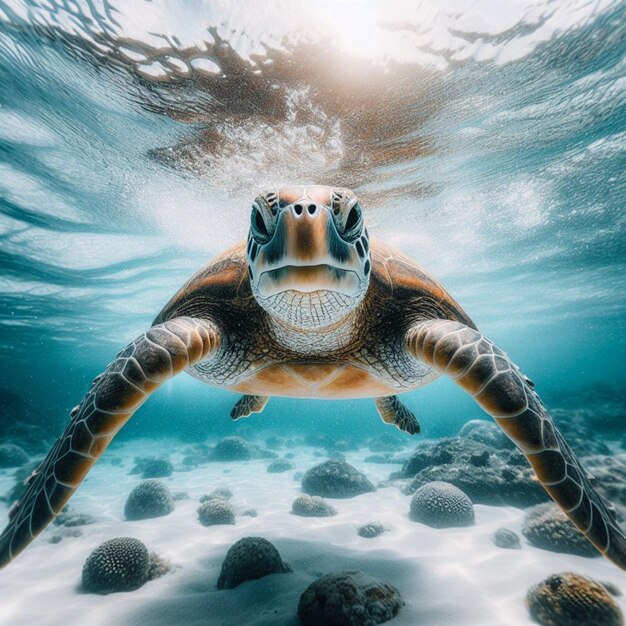 a turtle in the sea