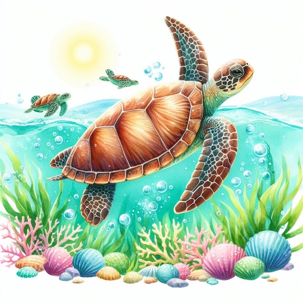 a turtle in the sea