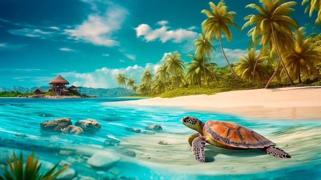 Turtle on the seashore generative ai travel