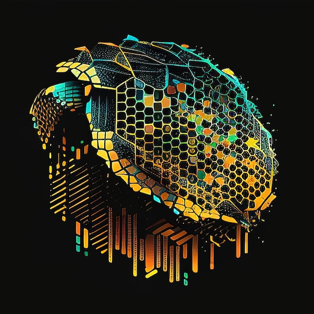 Photo turtle shell with a pixelated