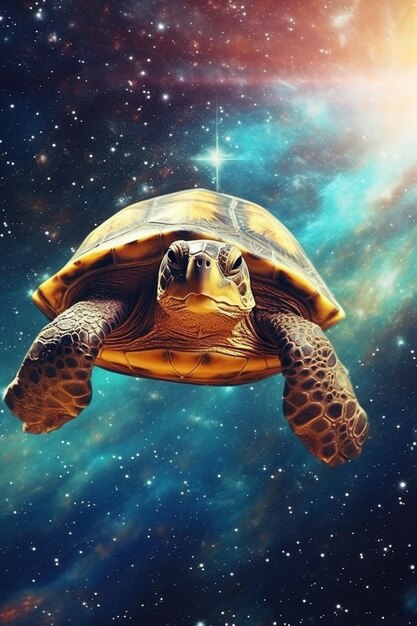 Turtle in the sky with a star in the background generative ai