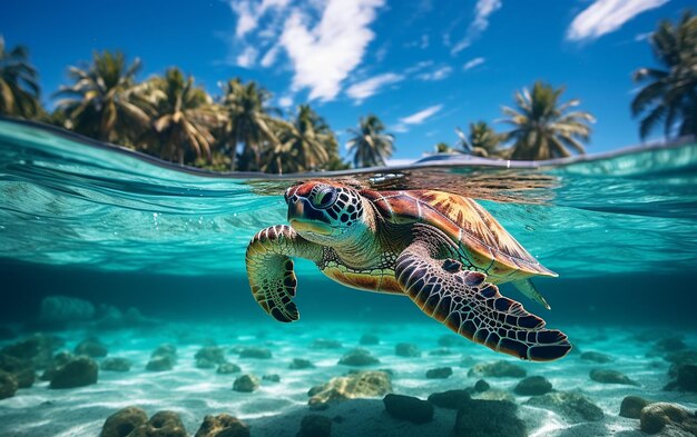 Photo turtle swimming beautiful generative ai