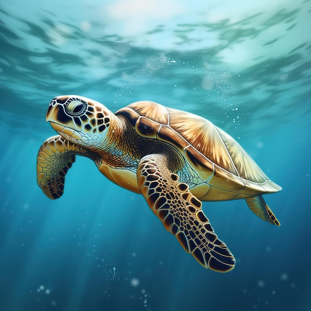 turtle swimming on the blue sea