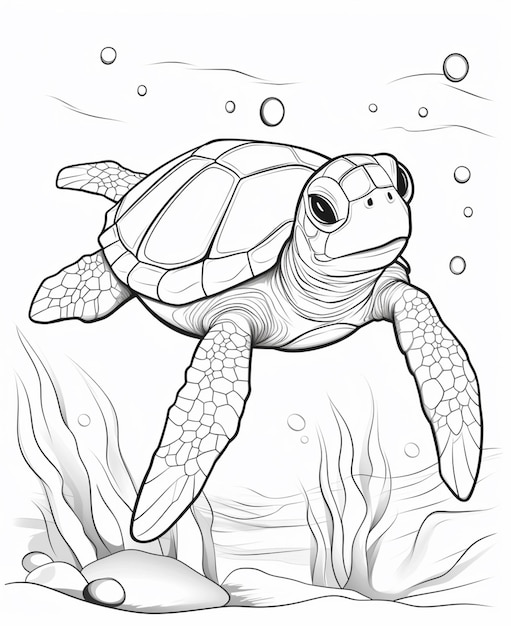 A turtle swimming in the ocean coloring pages generative ai