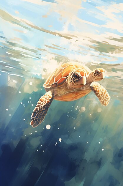 a turtle swimming in the ocean