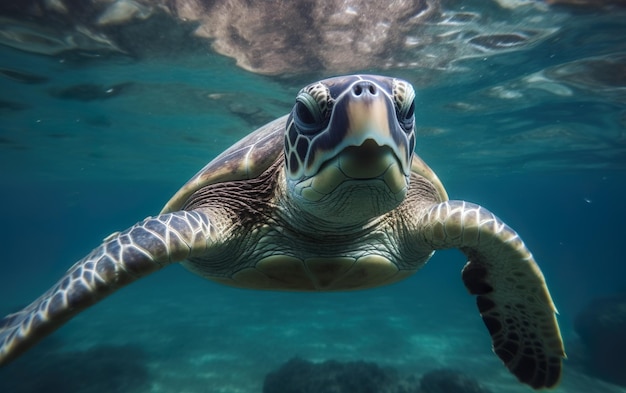 A turtle swimming in the ocean