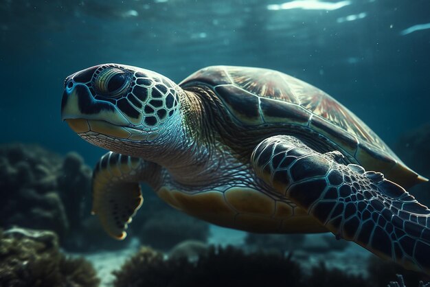 바다에서 수영하는 거북이