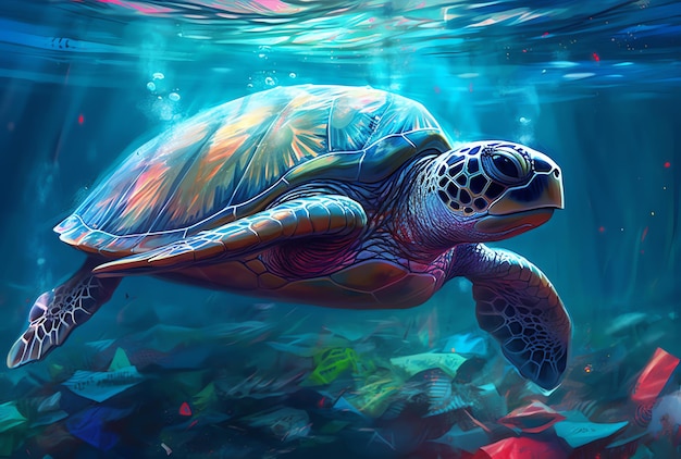 A turtle swimming in the ocean