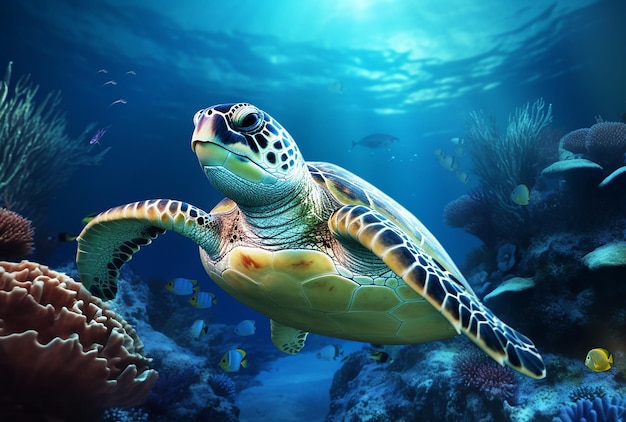 turtle swimming under the sea