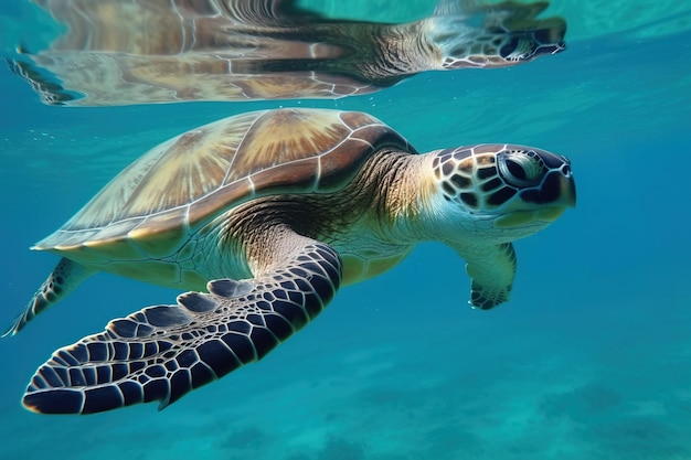 A turtle swimming underwate